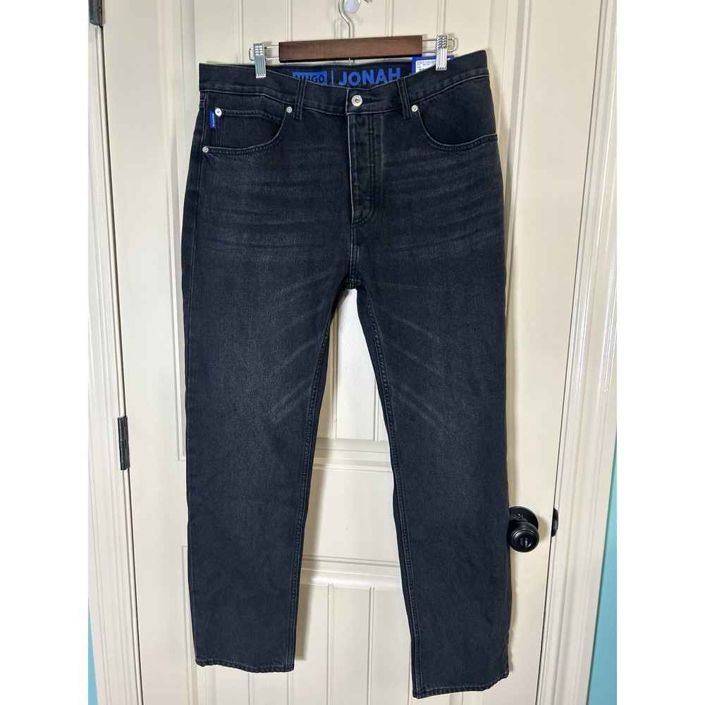HUGO Boss Jeans Mens 36x32 Jonah Straight Fit Black Denim Button Fly